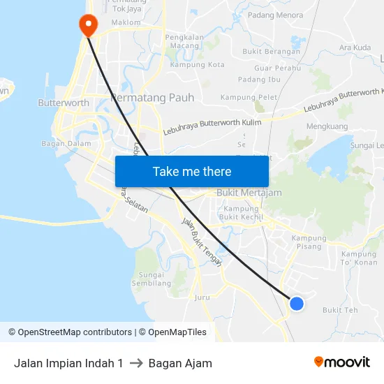 Jalan Impian Indah 1 to Bagan Ajam map