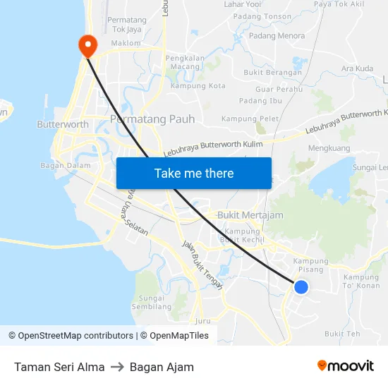 Taman Seri Alma to Bagan Ajam map