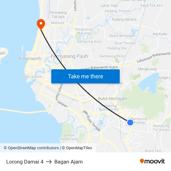 Lorong Damai 4 to Bagan Ajam map