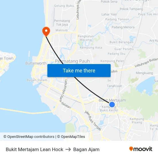 Bukit Mertajam Lean Hock to Bagan Ajam map
