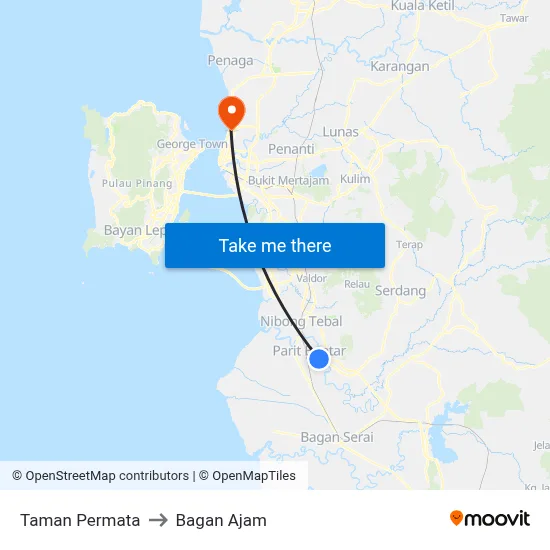 Taman Permata to Bagan Ajam map