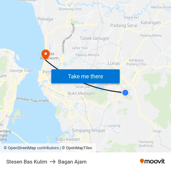 Stesen Bas Kulim to Bagan Ajam map