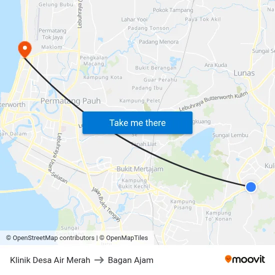 Klinik Desa Air Merah to Bagan Ajam map