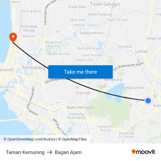 Taman Kemuning to Bagan Ajam map