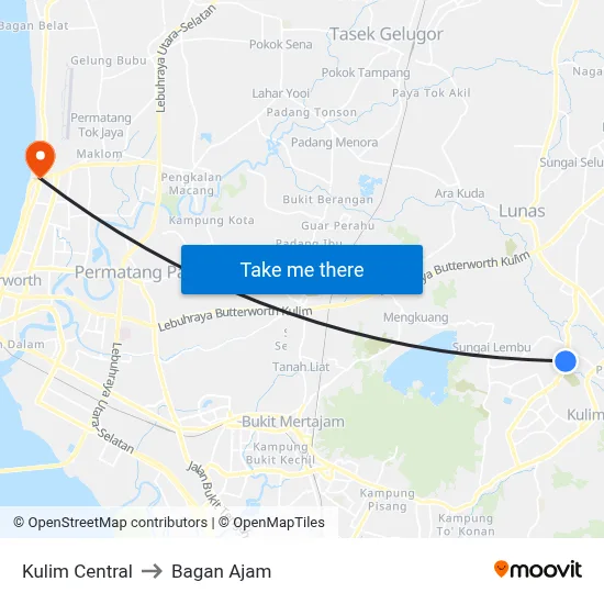 Kulim Central to Bagan Ajam map