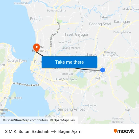 S.M.K. Sultan Badishah to Bagan Ajam map