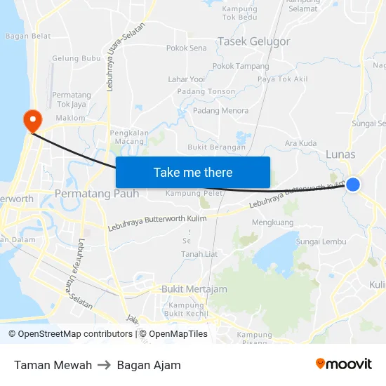 Taman Mewah to Bagan Ajam map