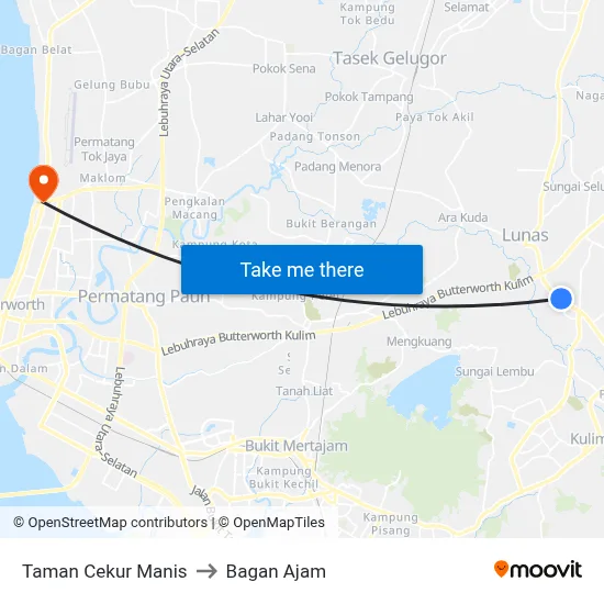 Taman Cekur Manis to Bagan Ajam map