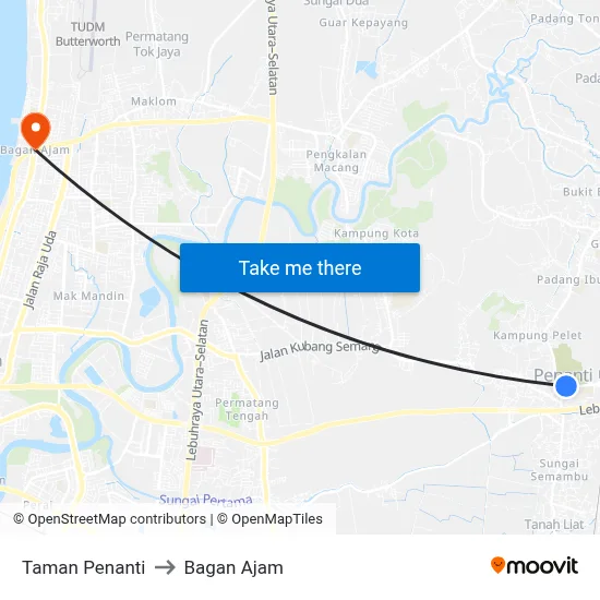 Taman Penanti to Bagan Ajam map