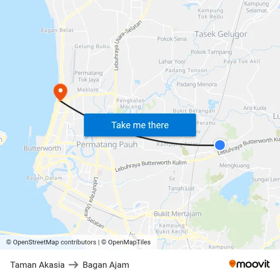Taman Akasia to Bagan Ajam map