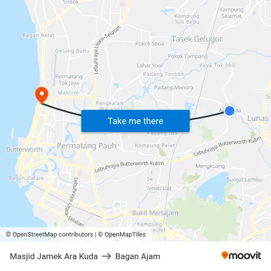 Masjid Jamek Ara Kuda to Bagan Ajam map