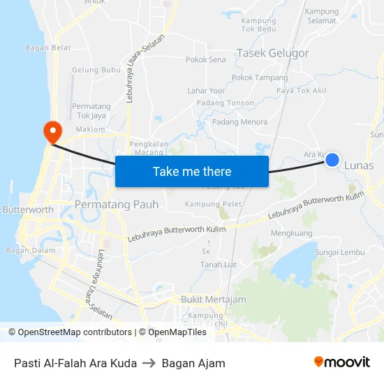 Pasti Al-Falah Ara Kuda to Bagan Ajam map