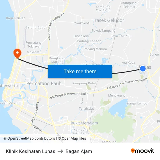 Klinik Kesihatan Lunas to Bagan Ajam map