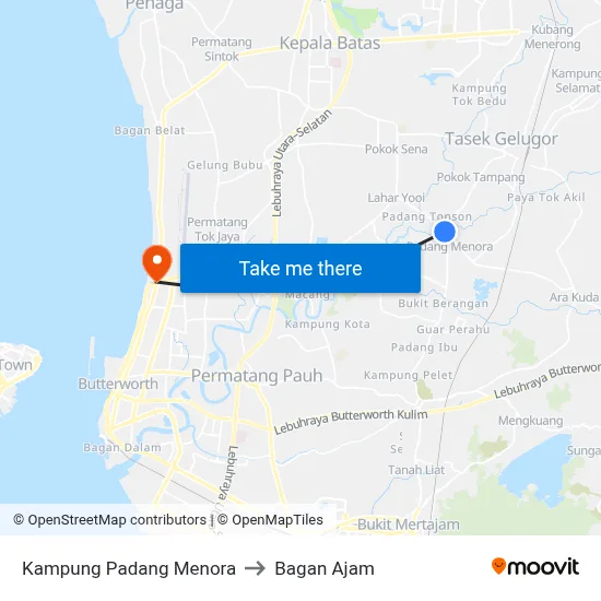 Kampung Padang Menora to Bagan Ajam map