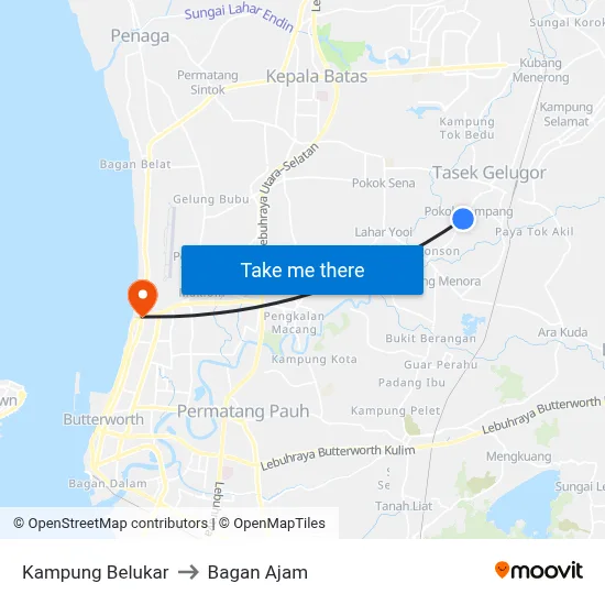 Kampung Belukar to Bagan Ajam map