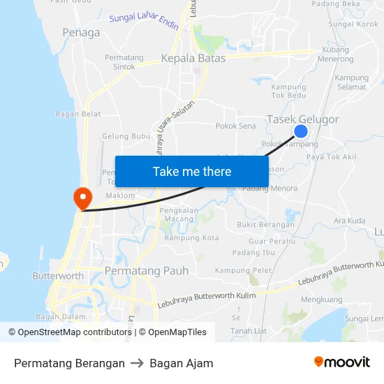 Permatang Berangan to Bagan Ajam map