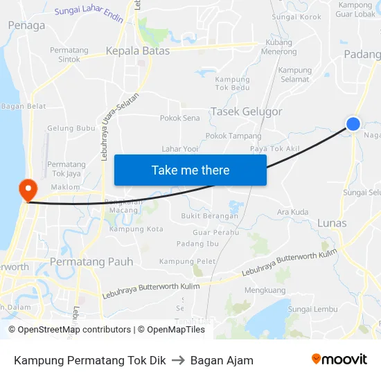 Kampung Permatang Tok Dik to Bagan Ajam map