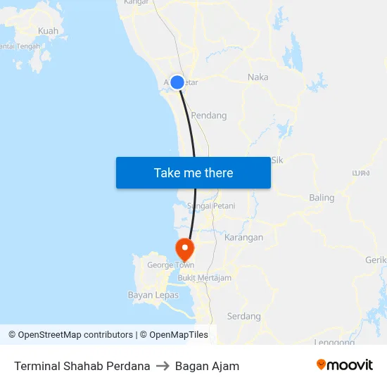 Terminal Shahab Perdana to Bagan Ajam map