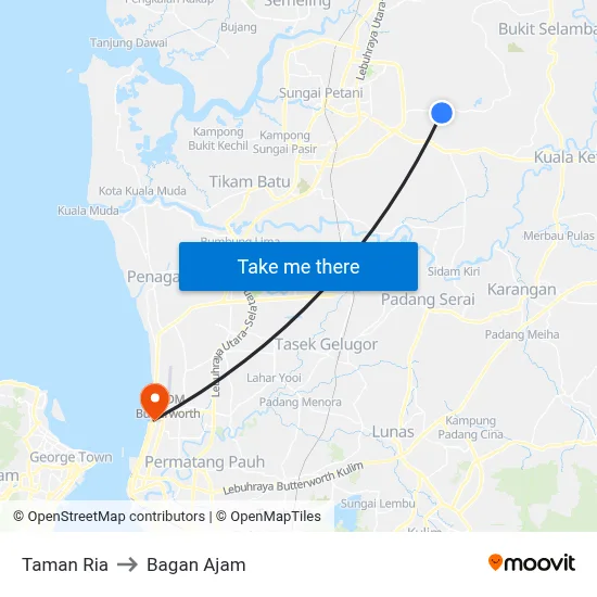 Taman Ria to Bagan Ajam map