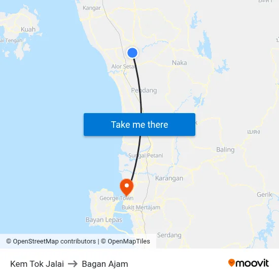 Kem Tok Jalai to Bagan Ajam map
