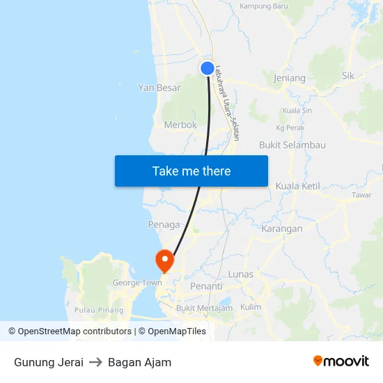 Gunung Jerai to Bagan Ajam map