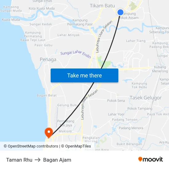 Taman Rhu to Bagan Ajam map