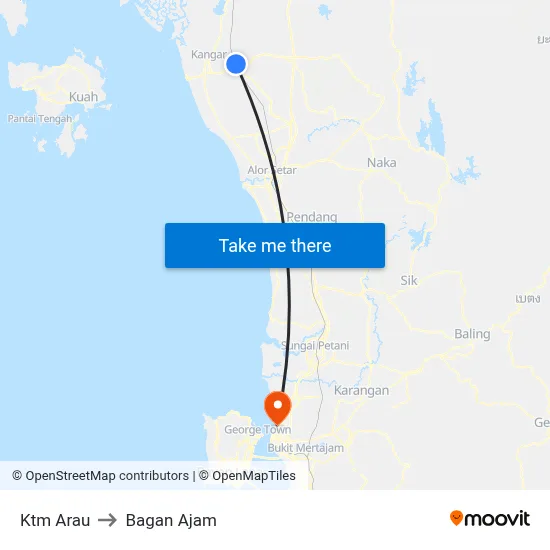 Ktm Arau to Bagan Ajam map