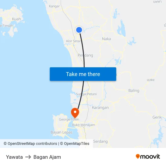 Yawata to Bagan Ajam map