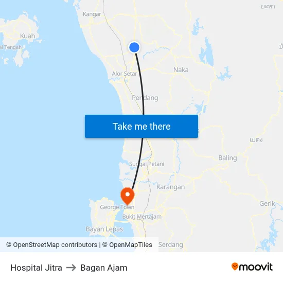 Hospital Jitra to Bagan Ajam map