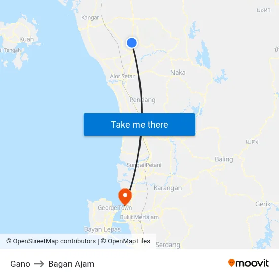 Gano to Bagan Ajam map