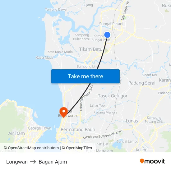 Longwan to Bagan Ajam map