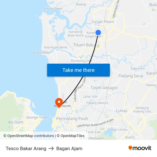 Tesco Bakar Arang to Bagan Ajam map