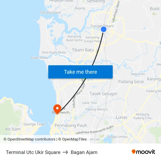 Terminal Utc Ukir Square to Bagan Ajam map