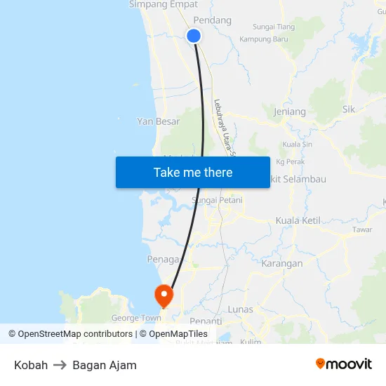 Kobah to Bagan Ajam map