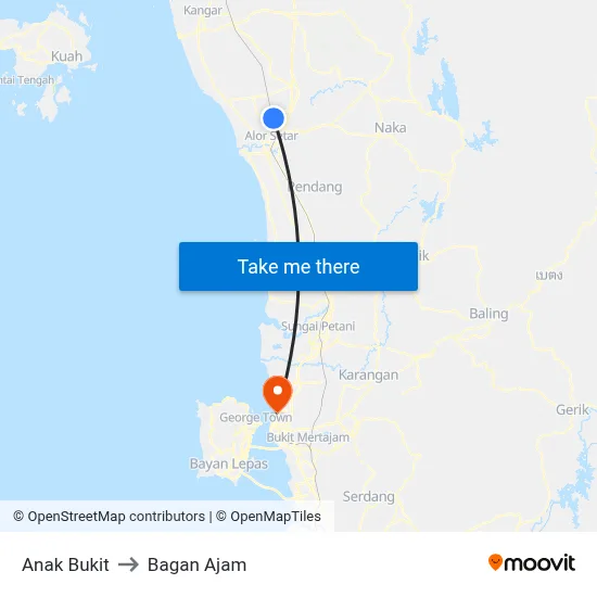 Anak Bukit to Bagan Ajam map