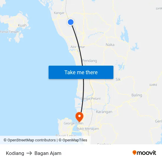 Kodiang to Bagan Ajam map