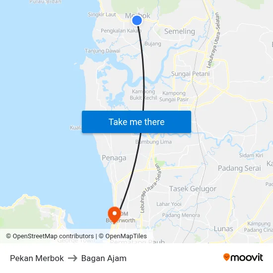 Pekan Merbok to Bagan Ajam map