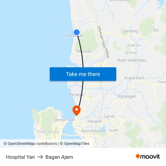 Hospital Yan to Bagan Ajam map