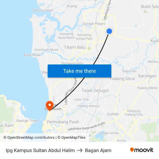 Ipg Kampus Sultan Abdul Halim to Bagan Ajam map