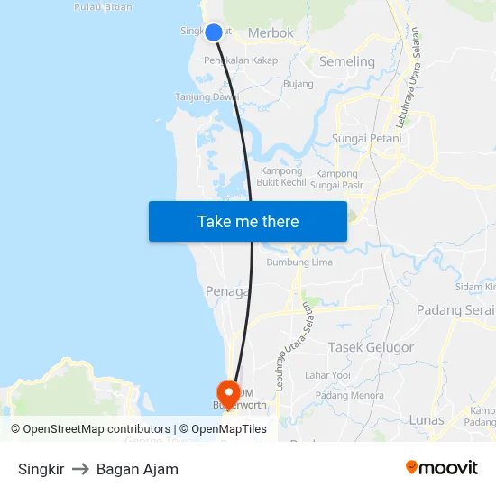 Singkir to Bagan Ajam map