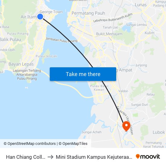 Han Chiang College to Mini Stadium Kampus Kejuteraan Usm map