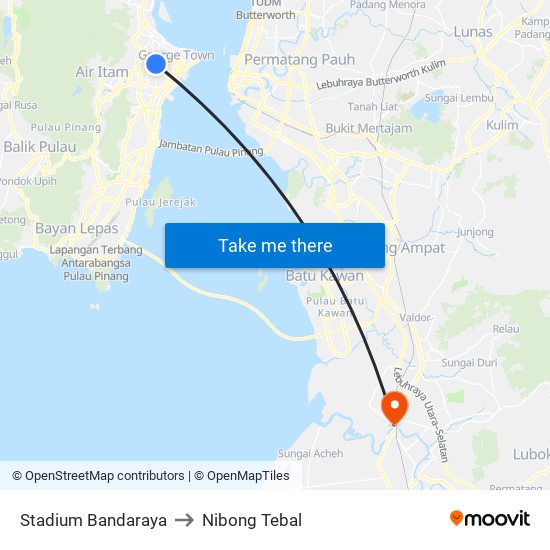 Stadium Bandaraya to Nibong Tebal map