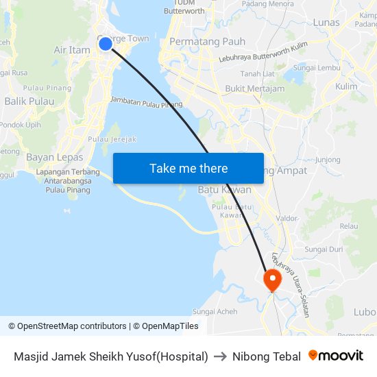 Masjid Jamek Sheikh Yusof(Hospital) to Nibong Tebal map