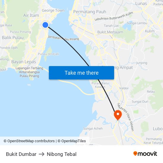 Bukit Dumbar to Nibong Tebal map