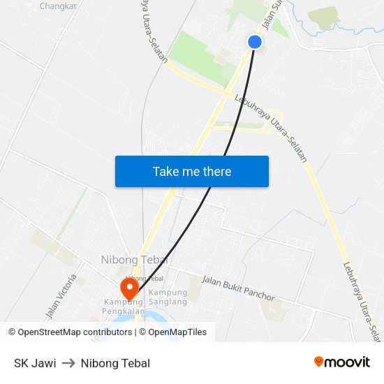 SK Jawi to Nibong Tebal map