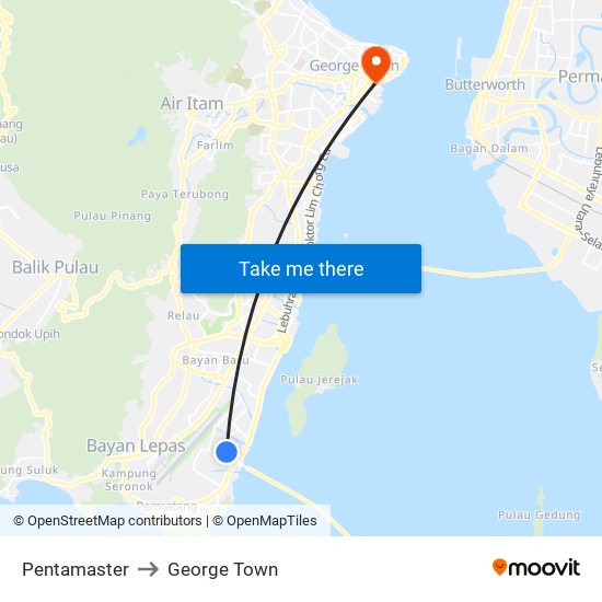 Pentamaster to George Town map