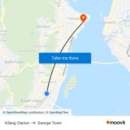 Kilang Clarion to George Town map