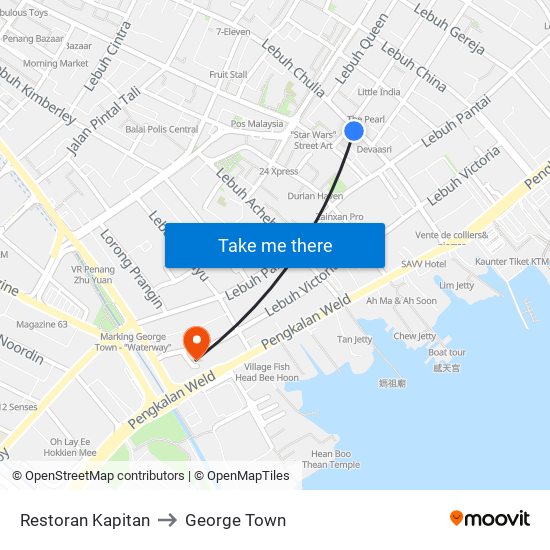 Restoran Kapitan to George Town map
