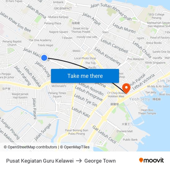 Pusat Kegiatan Guru Kelawei to George Town map