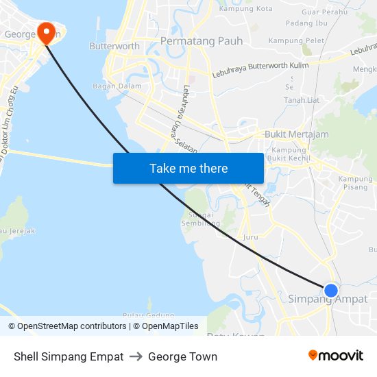 Shell Simpang Empat to George Town map